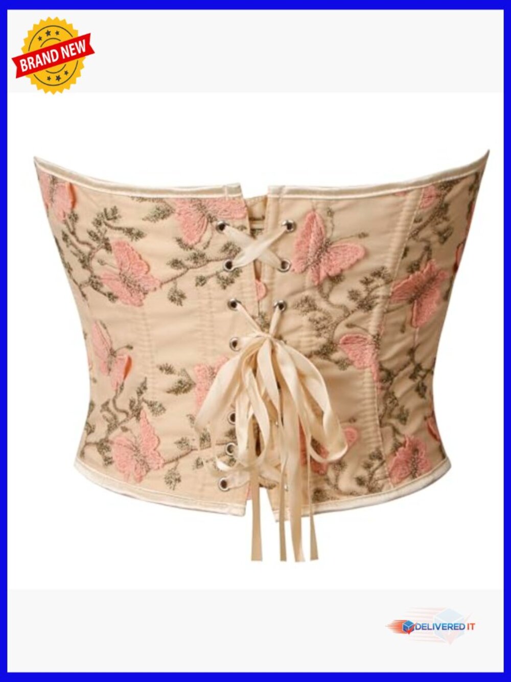 Embroidered Floral Bustier Strapless Boned Overbust Corset Top - Picture 3 of 6
